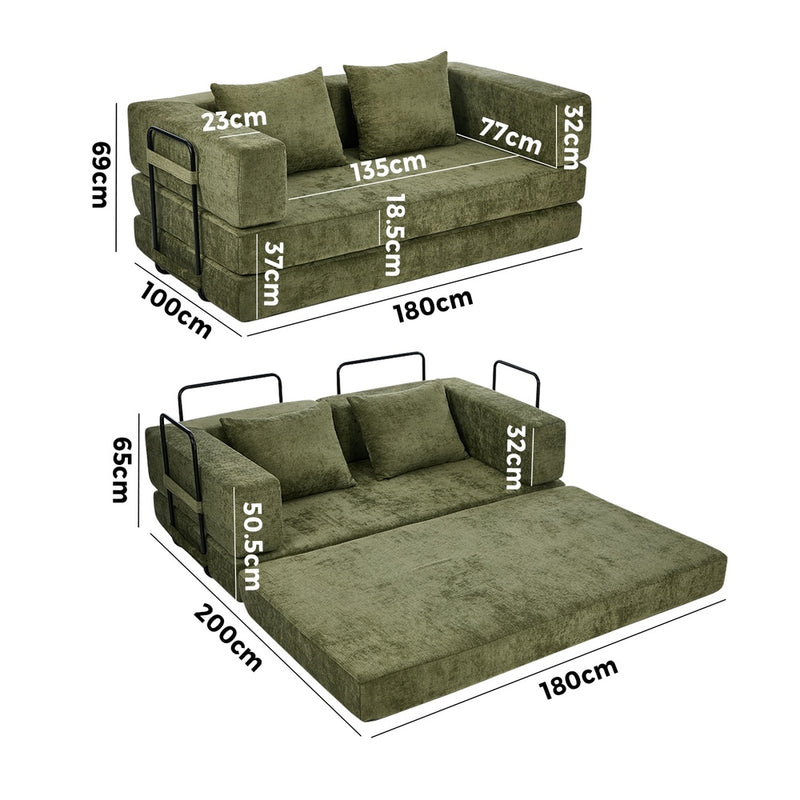 Oikiture Convertible LOFT Sofa Bed Futon Pull Out Couch Chenille Green