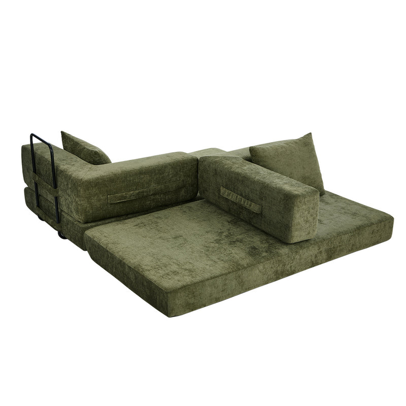 Oikiture Convertible LOFT Sofa Bed Futon Pull Out Couch Chenille Green