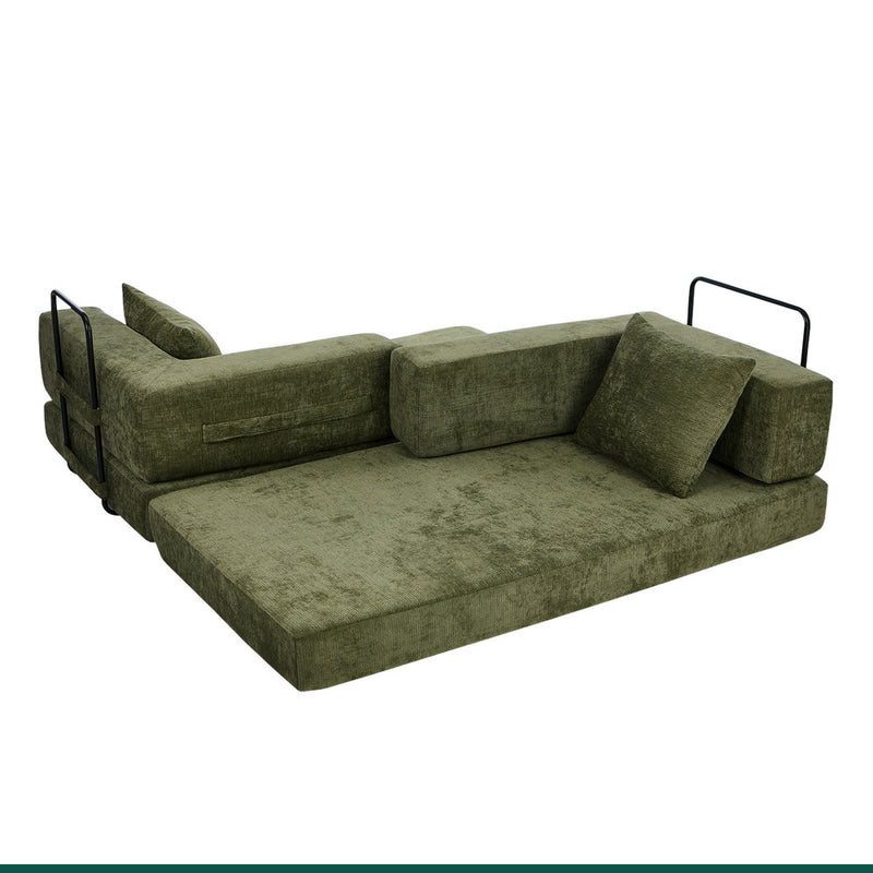 Oikiture Convertible LOFT Sofa Bed Futon Pull Out Couch Chenille Green