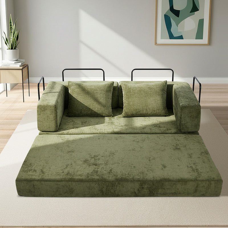 Oikiture Convertible LOFT Sofa Bed Futon Pull Out Couch Chenille Green