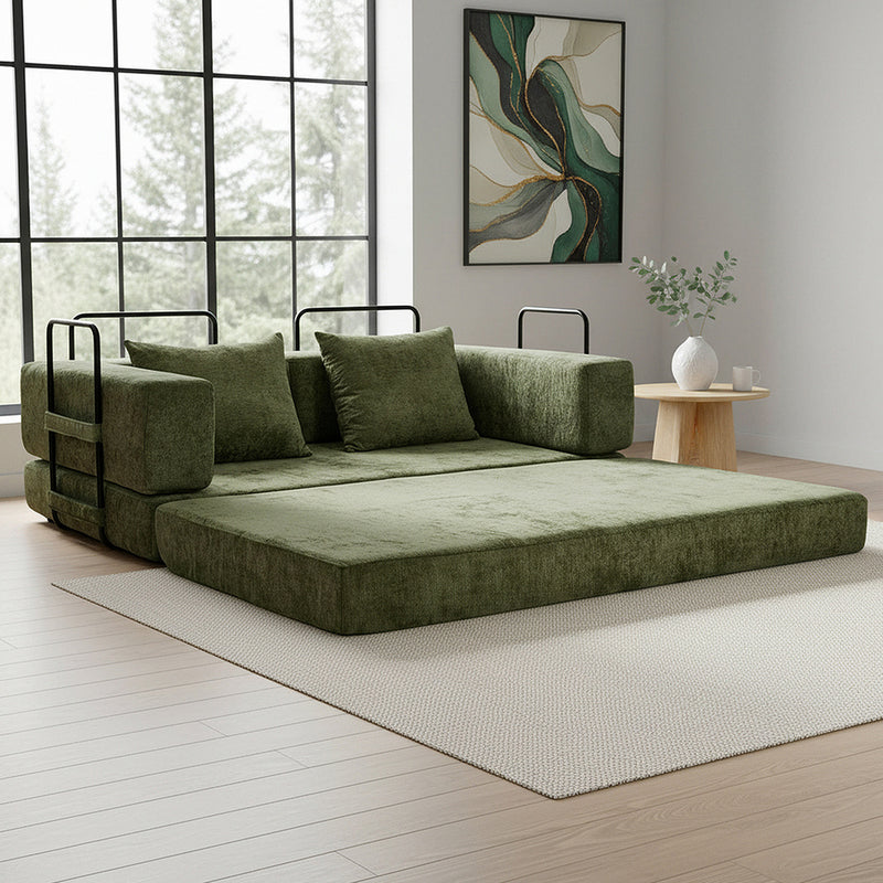 Oikiture Convertible LOFT Sofa Bed Futon Pull Out Couch Chenille Green