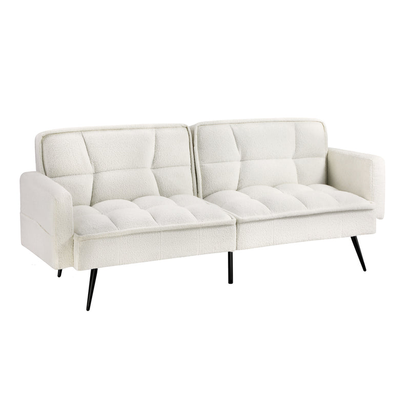 Oikiture 3-Seater Sofa Bed Convertible Boucle Sherpa Lounge Couch White