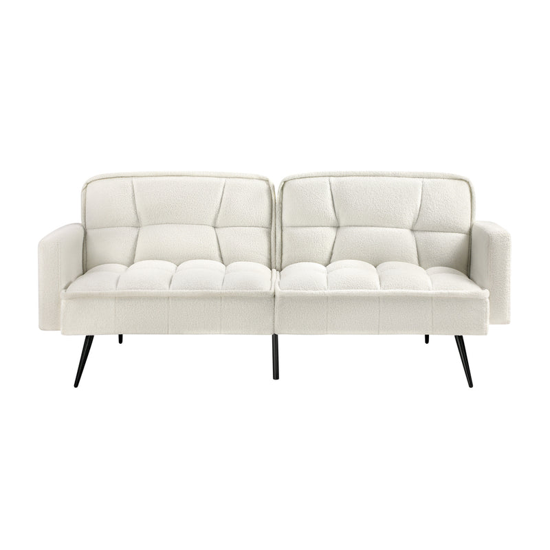 Oikiture 3-Seater Sofa Bed Convertible Boucle Sherpa Lounge Couch White