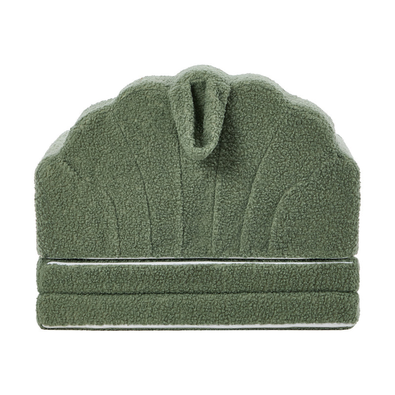 Oikiture Shell Kids Fold Out Sofa & Bed Sherpa Boucle Green
