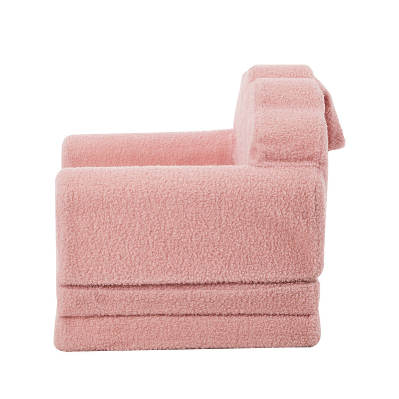Oikiture Shell Kids Fold Out Sofa & Bed Sherpa Boucle Pink