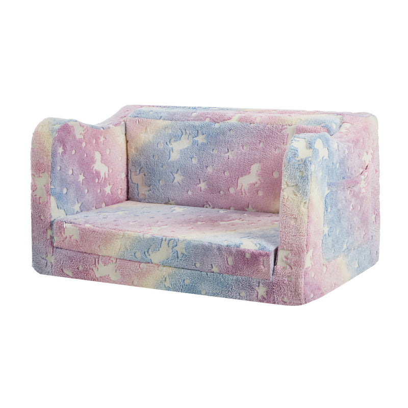 Oikiture Kids Fold Out Sofa Bed Dinosaur Flannel Pink