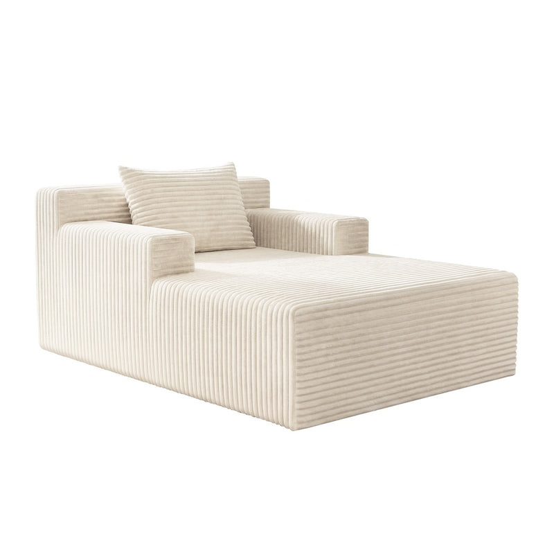 Oikiture Chaise Chair Corduroy Single Sofa Couch Beige