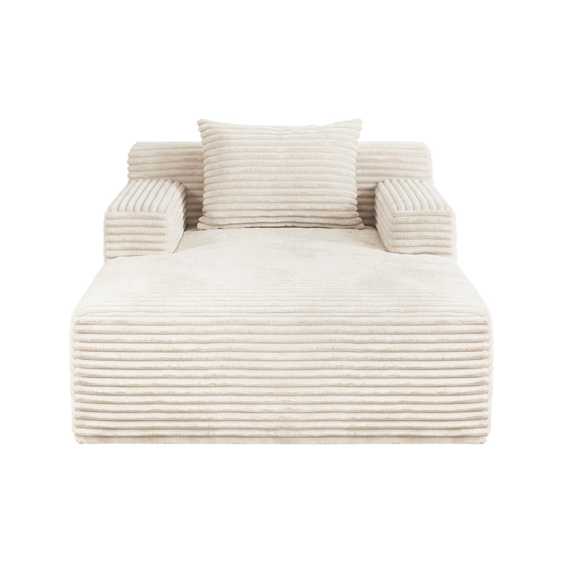 Oikiture Chaise Chair Corduroy Single Sofa Couch Beige