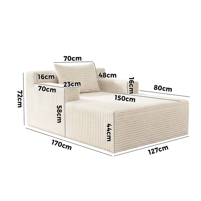 Oikiture Chaise Chair Corduroy Single Sofa Couch Beige