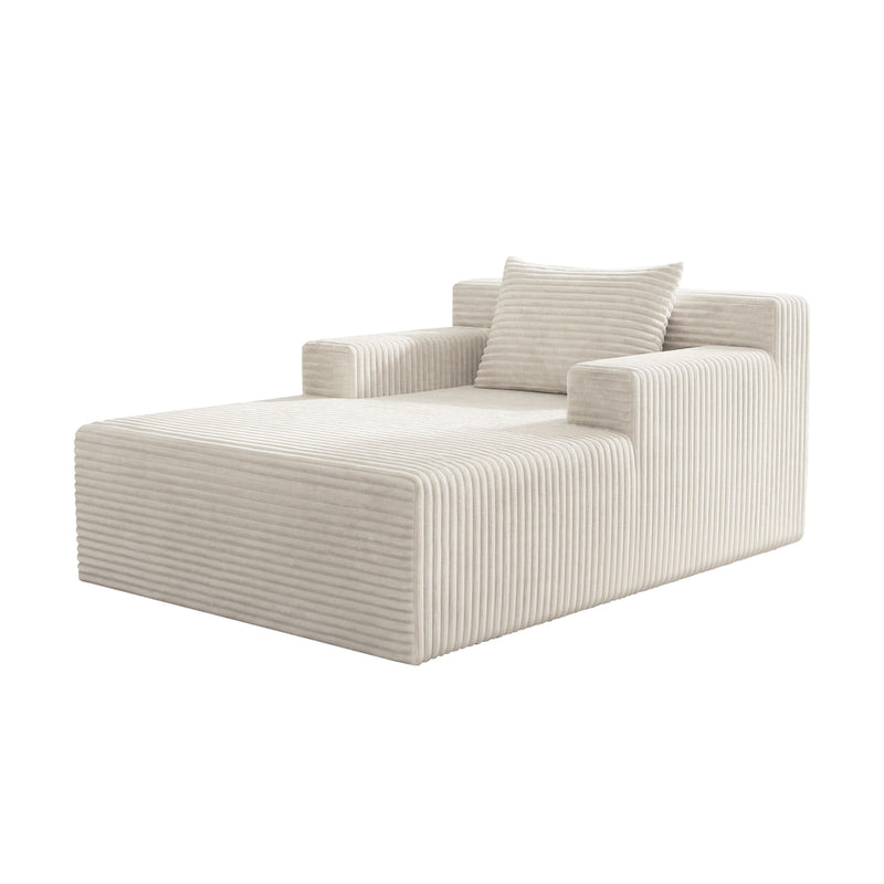Oikiture Chaise Chair Corduroy Single Sofa Couch Beige