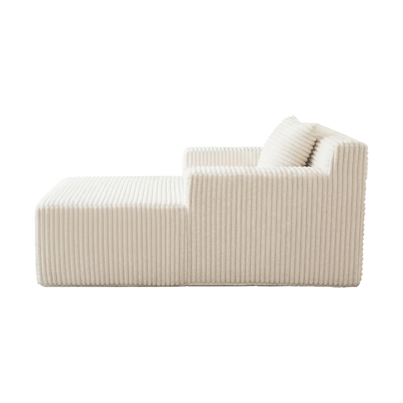 Oikiture Chaise Chair Corduroy Single Sofa Couch Beige