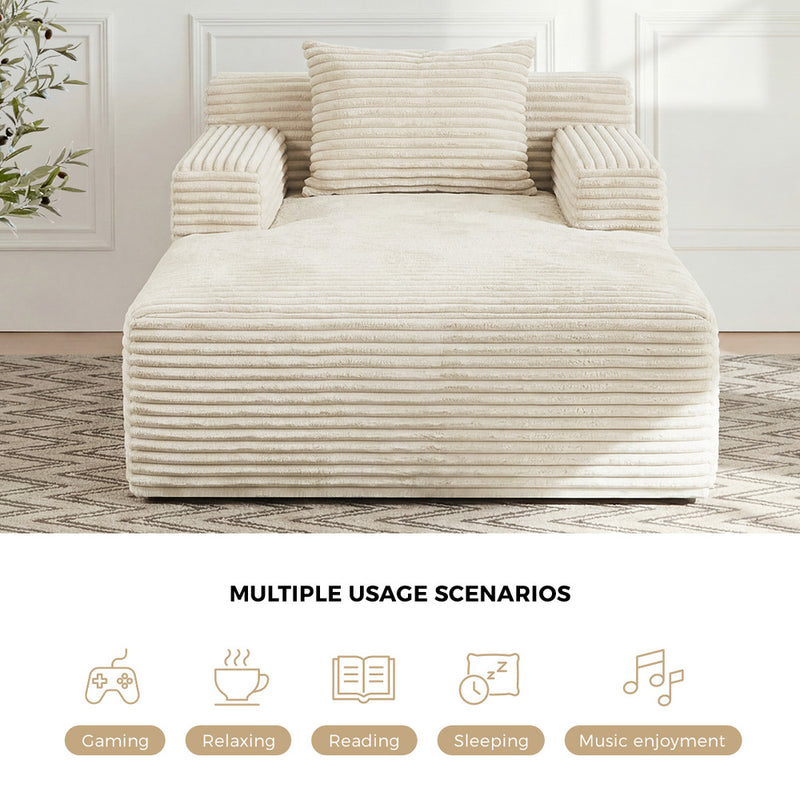 Oikiture Chaise Chair Corduroy Single Sofa Couch Beige