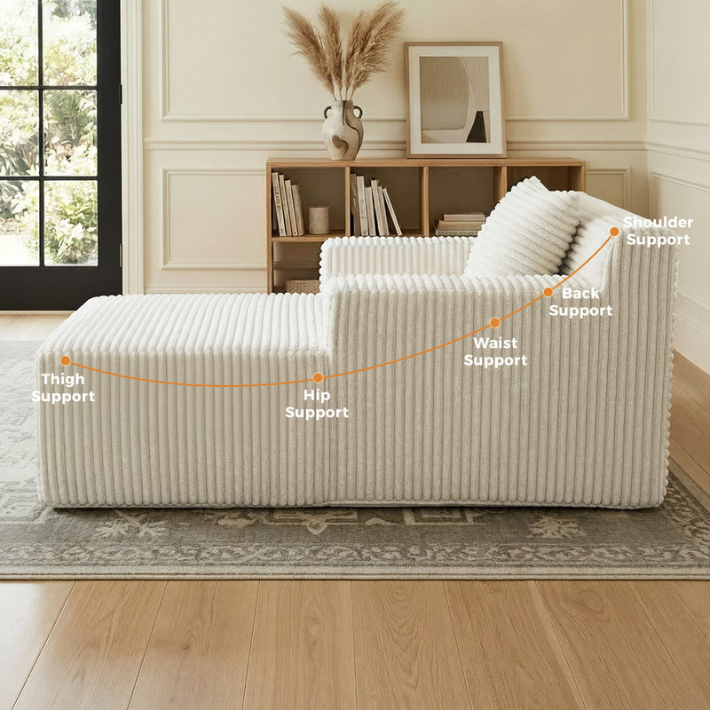 Oikiture Chaise Chair Corduroy Single Sofa Couch Beige