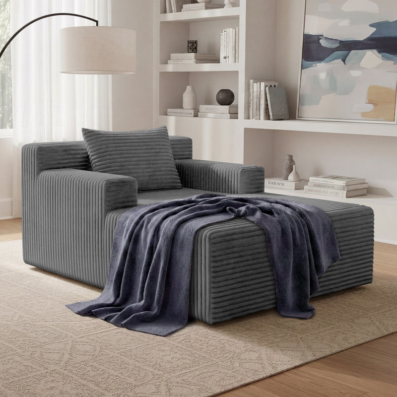 Oikiture Chaise Chair Corduroy Single Sofa Couch Grey