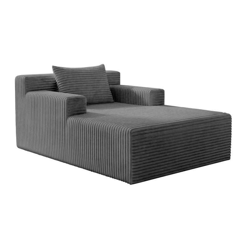 Oikiture Chaise Chair Corduroy Single Sofa Couch Grey