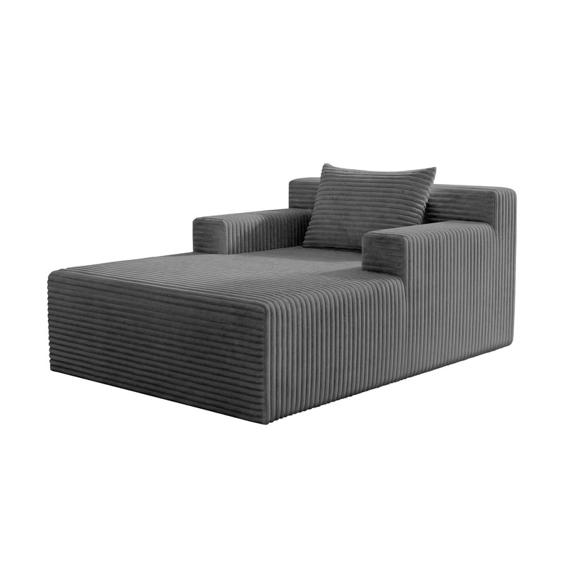 Oikiture Chaise Chair Corduroy Single Sofa Couch Grey