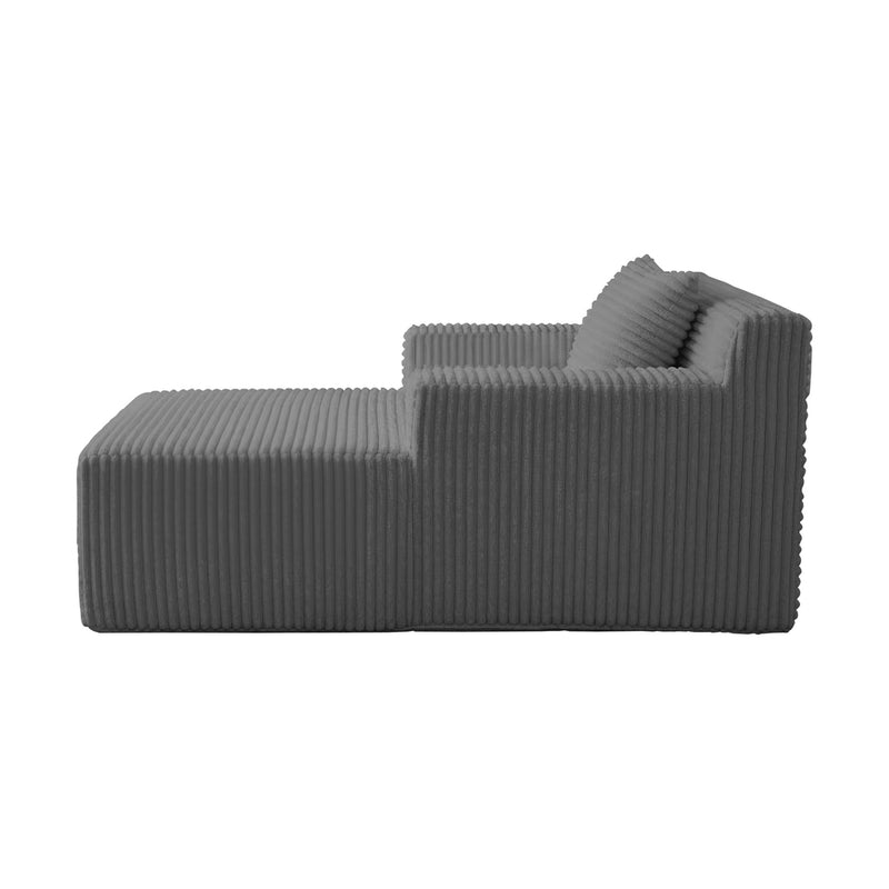Oikiture Chaise Chair Corduroy Single Sofa Couch Grey