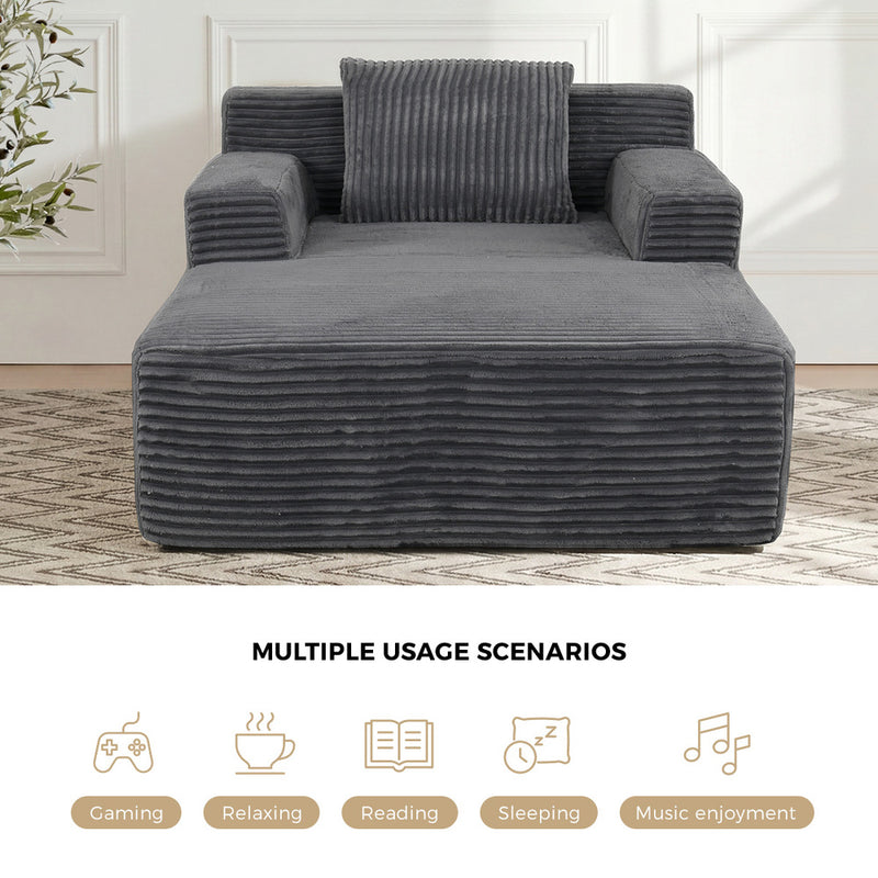 Oikiture Chaise Chair Corduroy Single Sofa Couch Grey