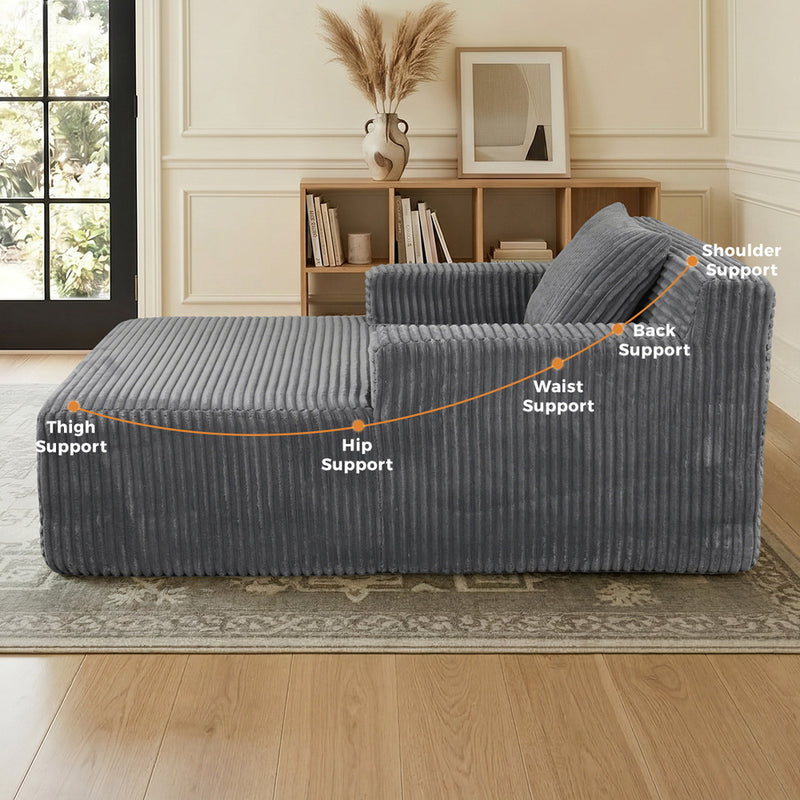 Oikiture Chaise Chair Corduroy Single Sofa Couch Grey