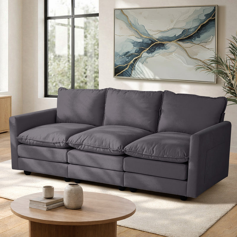 Oikiture 3 Seater Sofa Couch Lounge Thick Cushion Futon Corduroy Grey