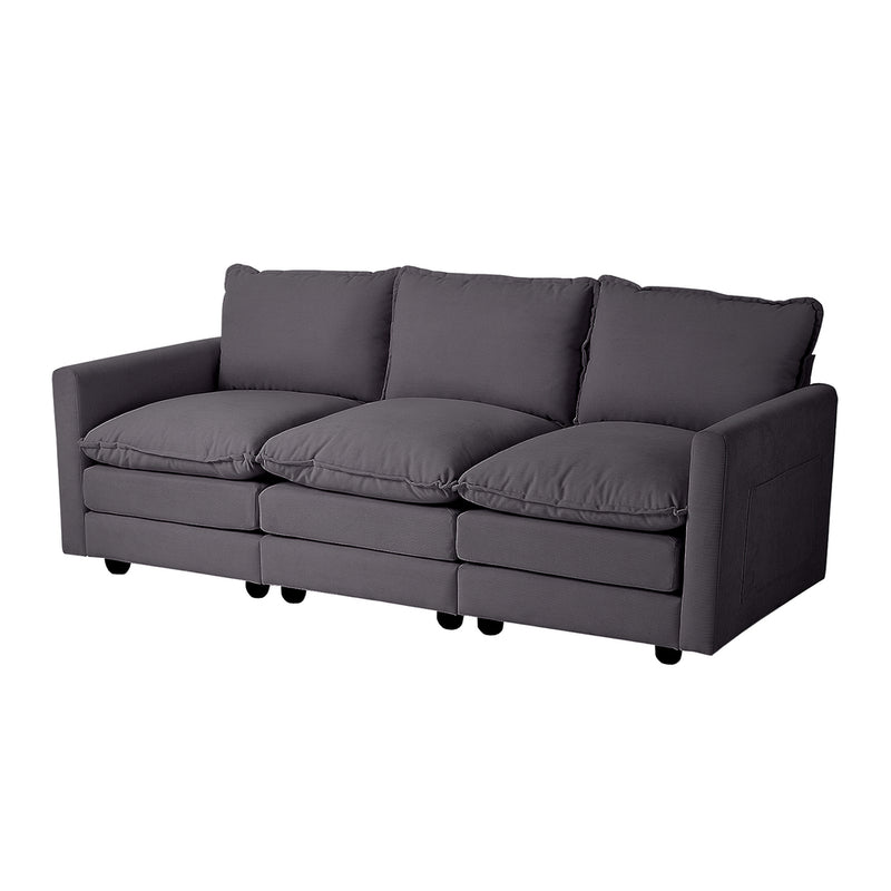 Oikiture 3 Seater Sofa Couch Lounge Thick Cushion Futon Corduroy Grey