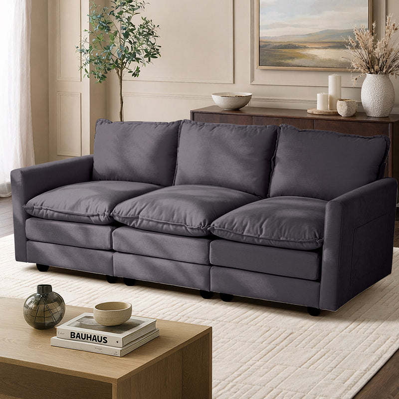 Oikiture 3 Seater Sofa Couch Lounge Thick Cushion Futon Corduroy Grey