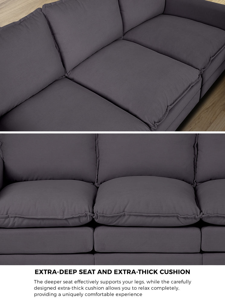 Oikiture 3 Seater Sofa Couch Lounge Thick Cushion Futon Corduroy Grey