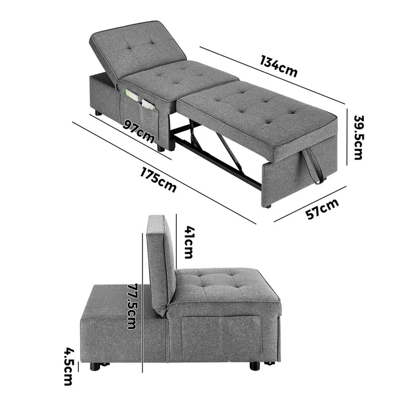 Oikiture 4 in 1 Convertible Sofa Bed Ottoman Couch Lounge Linen