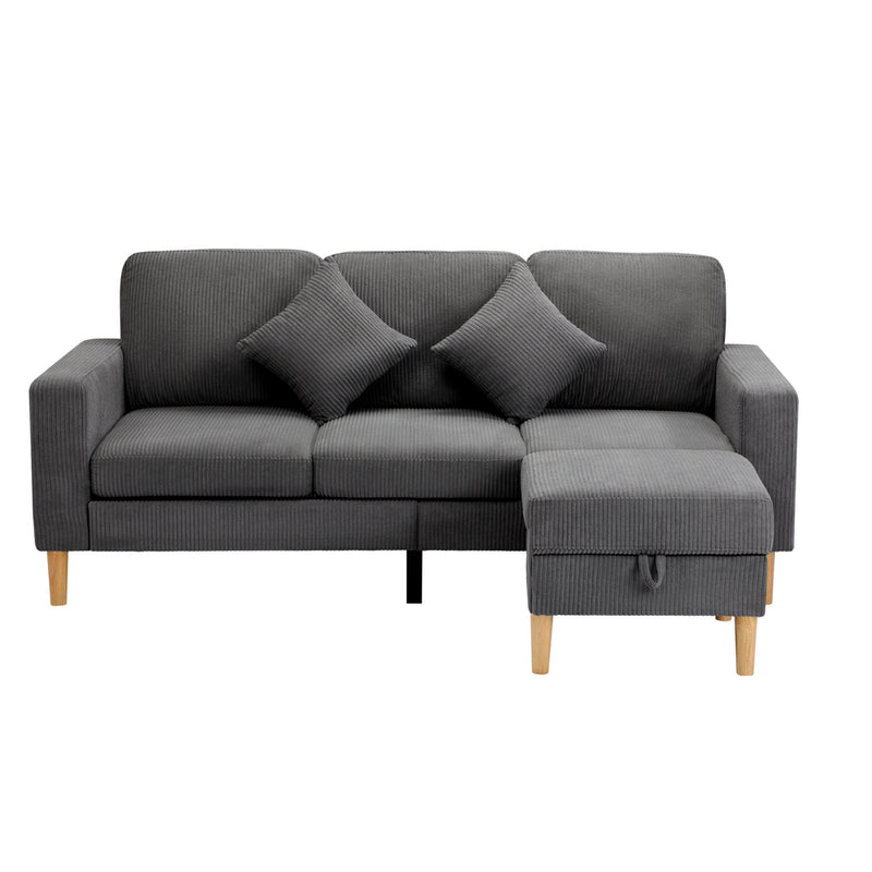 Oikiture 3 Seater Sofa with Ottoman Velvet Grey