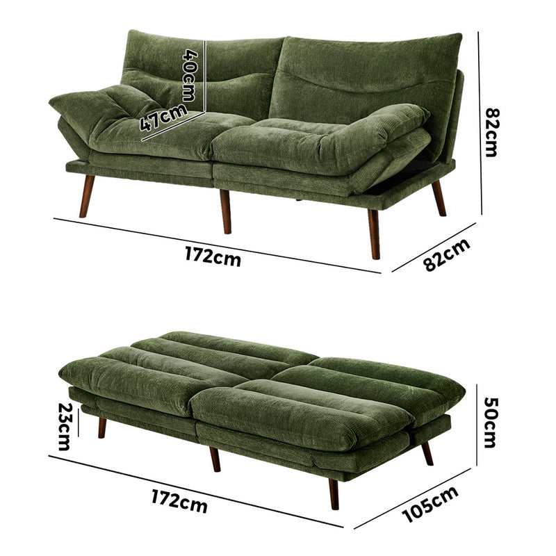 Oikiture 3 Seater Sofa Bed Recliner Convertible Chenille Green Beds