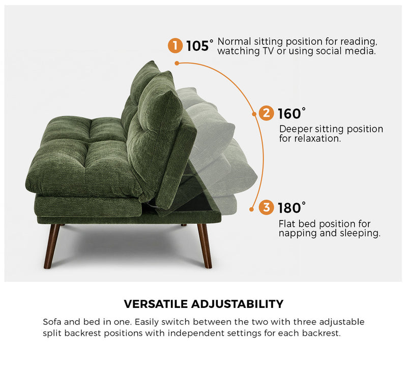 Oikiture 3 Seater Sofa Bed Recliner Convertible Chenille Green Beds
