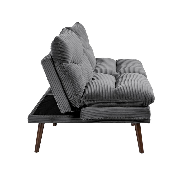 Oikiture 3 Seater Sofa Bed Recliner Convertible Corduroy Grey
