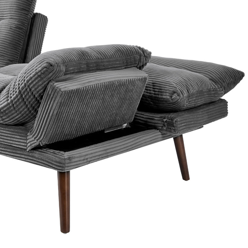 Oikiture 3 Seater Sofa Bed Recliner Convertible Corduroy Grey