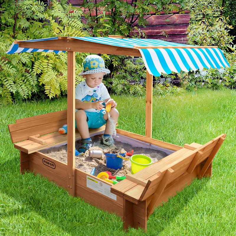 Mazam Kids Sandpit Wooden Sandbox Beach with Canopy