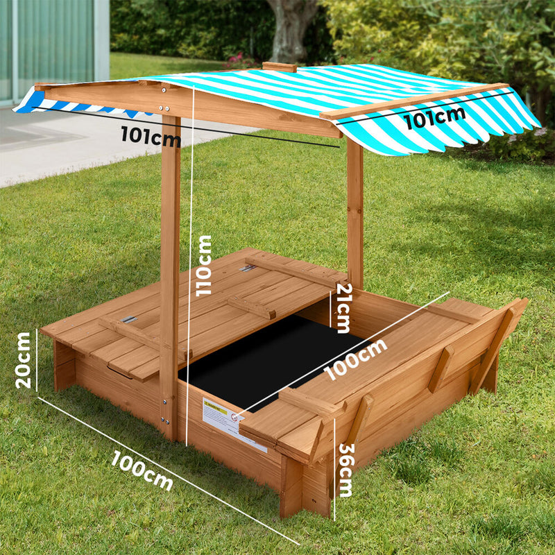 Mazam Kids Sandpit Wooden Sandbox Beach with Canopy