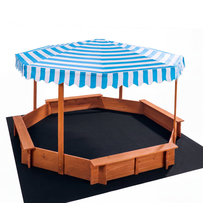 Mazam 210cm Kids Octagonal Wooden Sandpit UV Canopy Seats Bottom Liner