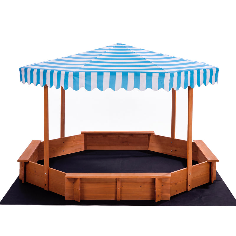 Mazam 210cm Kids Octagonal Wooden Sandpit UV Canopy Seats Bottom Liner