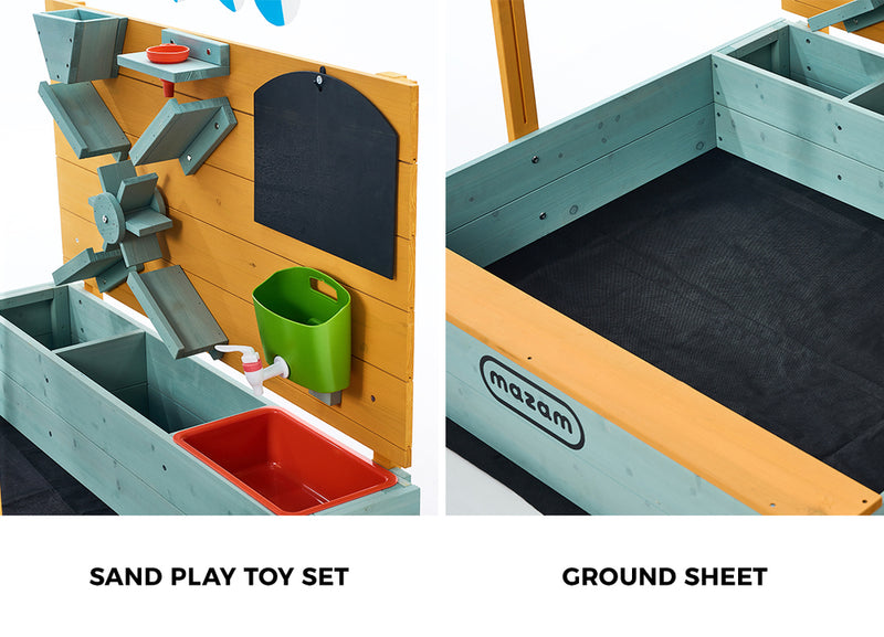 Mazam Kids Sandpit Outdoor Wooden Sandbox Beach Play Canopy