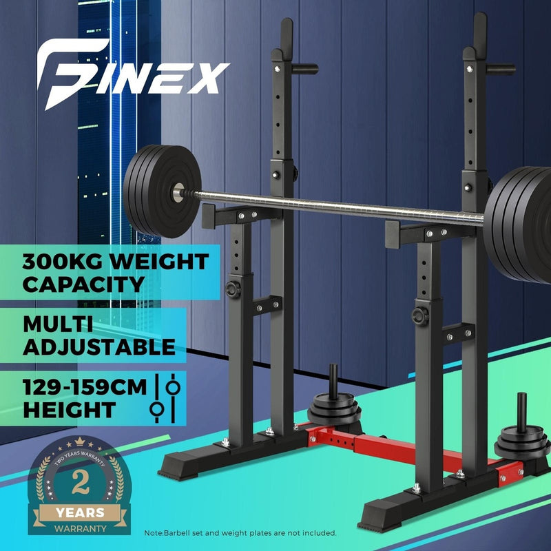 Finex Adjustable Squat Rack Barbell Bar Stand Black