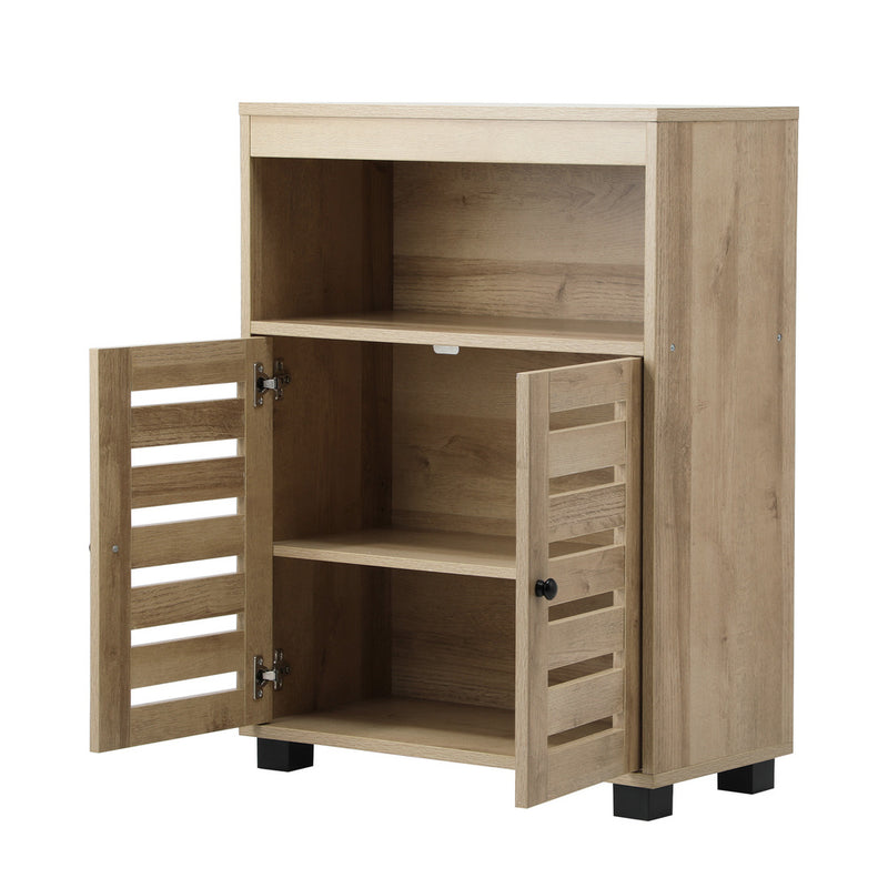 Oikiture Shoes Storage Cabinet Organiser Shelf 2 Doors Brown
