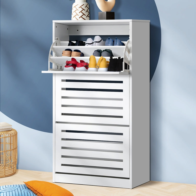 Oikiture Shoe Storage Cabinet 3 Compartments with Rows White