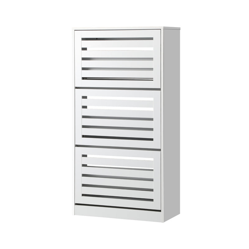 Oikiture Shoe Storage Cabinet 3 Compartments with Rows White
