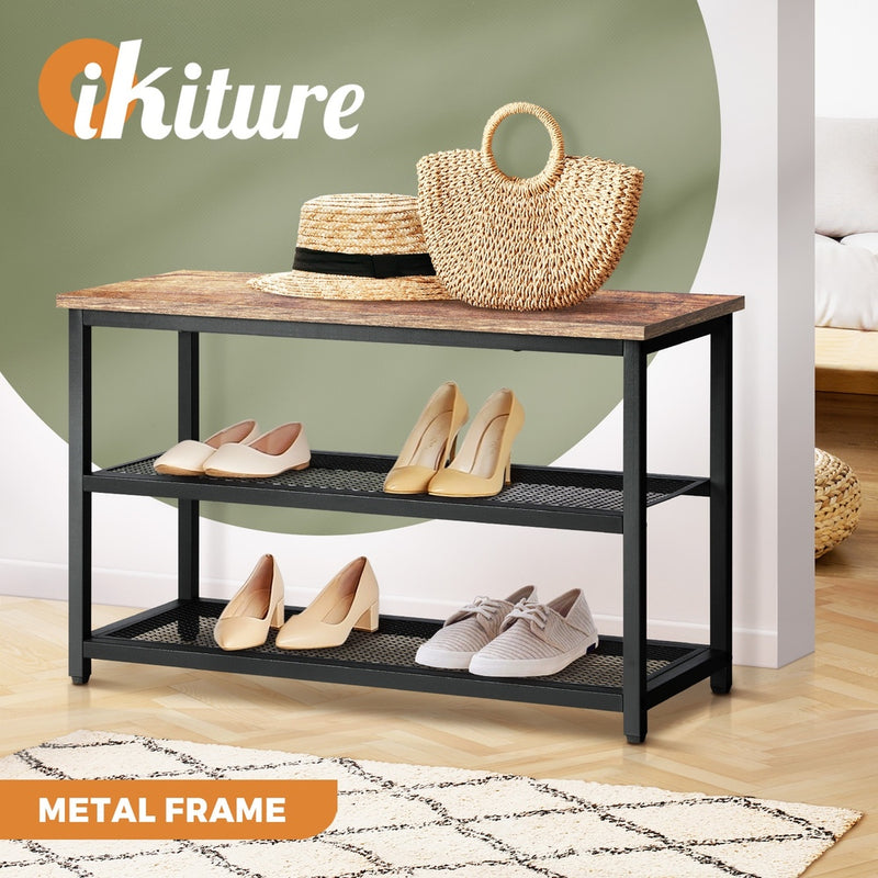 Oikiture Shoe Bench Rack Shelf Storage 3-Tier Industrial Furniture