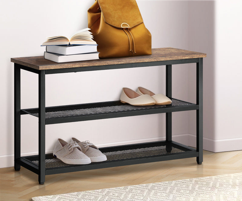 Oikiture Shoe Bench Rack Shelf Storage 3-Tier Industrial Furniture