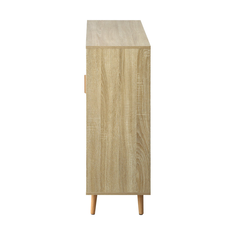 Oikiture Shoe Cabinet Adjustable Shelves Sliding Doors White&Wood