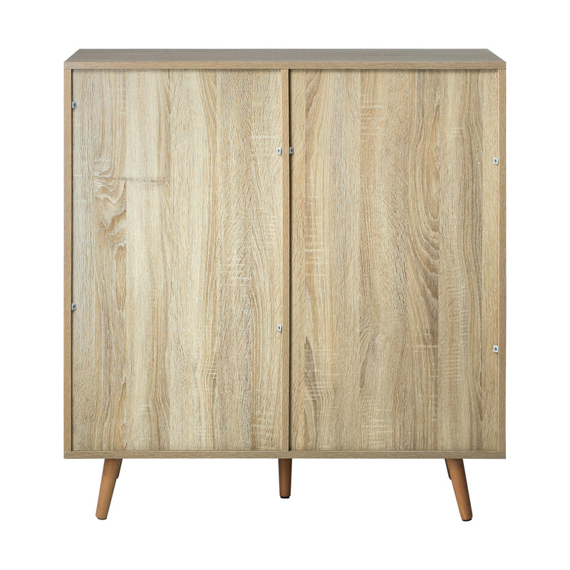 Oikiture Shoe Cabinet Adjustable Shelves Sliding Doors White&Wood