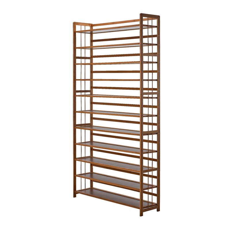 Oikiture Shoe Rack Storage Organizer 11 Shelves Bamboo Brown