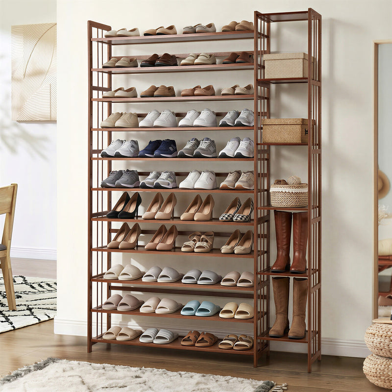 Oikiture Shoe Rack Bamboo Stand 11 Shelves with Boots Storage Brown