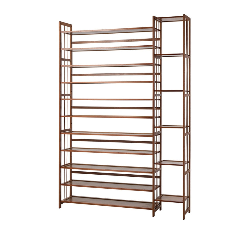 Oikiture Shoe Rack Bamboo Stand 11 Shelves with Boots Storage Brown