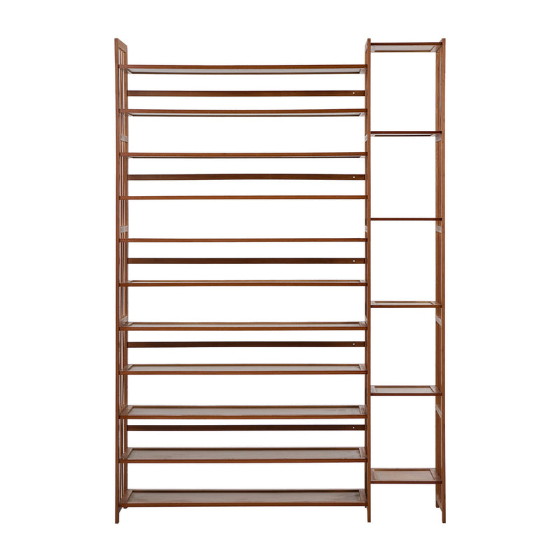 Oikiture Shoe Rack Bamboo Stand 11 Shelves with Boots Storage Brown